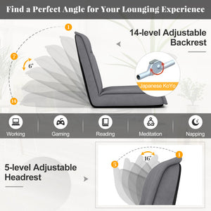 Folding Floor Chair Convertible Lazy Chair with 14-Poistion Adjustable Backrest-Gray