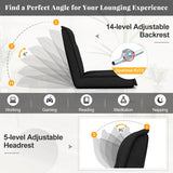 Folding Floor Chair Convertible Lazy Chair with 14-Poistion Adjustable Backrest-Black