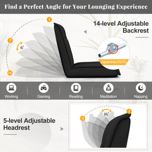 Folding Floor Chair Convertible Lazy Chair with 14-Poistion Adjustable Backrest-Black