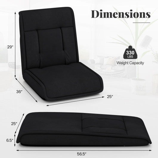 Folding Floor Chair Convertible Lazy Chair with 14-Poistion Adjustable Backrest-Black