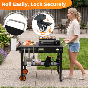 Folding Grill Cart for 17 and 22 Inch Griddles with Heat-Resistant Mat