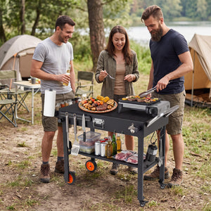 Folding Grill Cart for 17 and 22 Inch Griddles with Heat-Resistant Mat