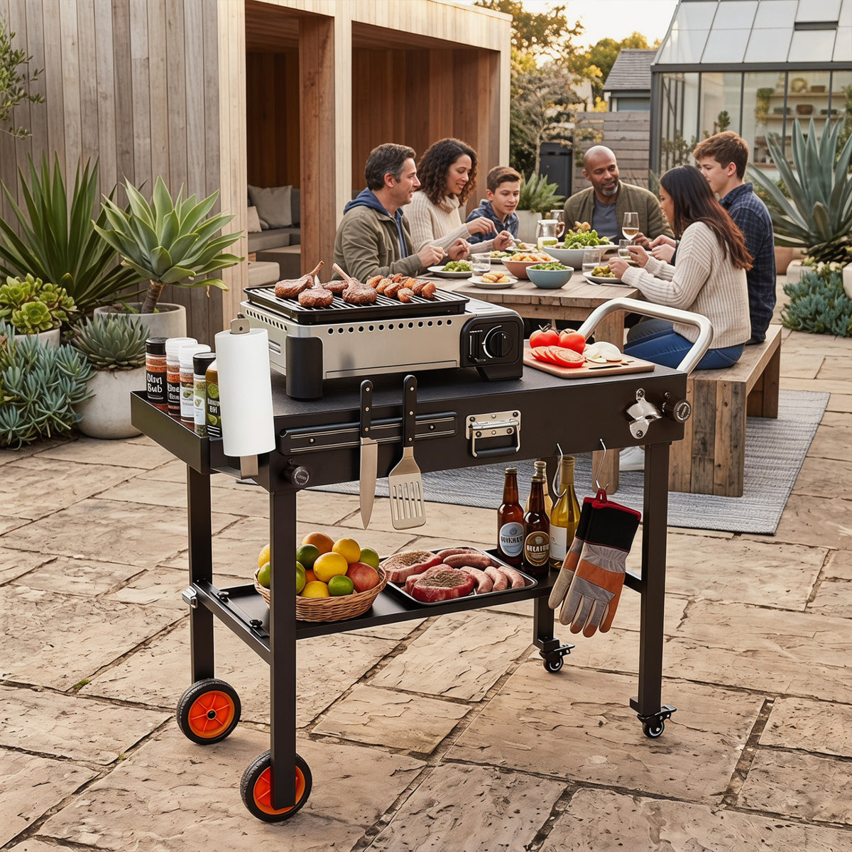 Folding Grill Cart for 17 and 22 Inch Griddles with Heat-Resistant Mat