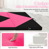 8 Feet PU Leather Folding Gymnastics Mat with Hook and Loop Fasteners-Heart Pink