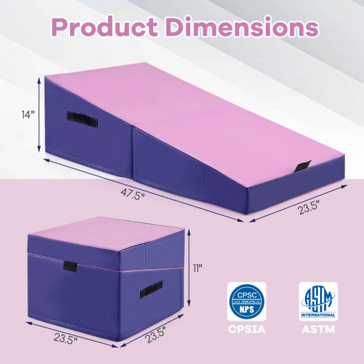 Folding Incline Yoga Gymnastics Tumbling Mat with EPE Foam-Pink