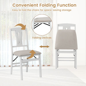 Folding Kitchen Chairs Set of 2 Upholstered Dining Chairs with Comfy Padded Seats-White