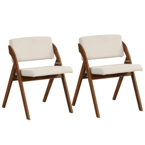 Set of 2 Folding Kitchen Dining Chairs with Rubber Wood Legs-Walnut