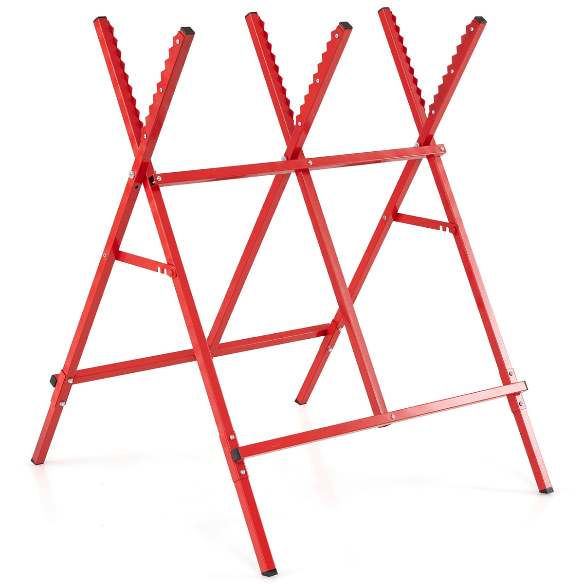 Folding Log Saw Horse with Anti-Slip Sawteeth and Non-Slip Foot Pads Heavy Duty-Red