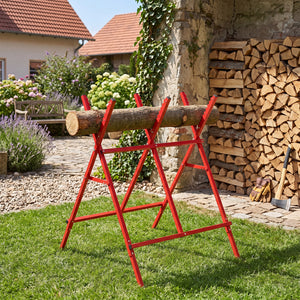 Folding Log Saw Horse with Anti-Slip Sawteeth and Non-Slip Foot Pads Heavy Duty-Red