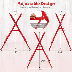 Folding Log Saw Horse with Anti-Slip Sawteeth and Non-Slip Foot Pads Heavy Duty-Red