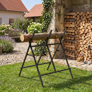 Folding Log Saw Horse with Anti-Slip Sawteeth and Non-Slip Foot Pads Heavy Duty-Black