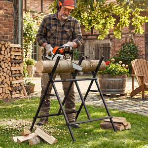 Folding Log Saw Horse with Anti-Slip Sawteeth and Non-Slip Foot Pads Heavy Duty-Black