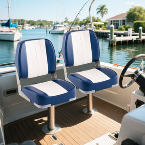 2-Pack Boat Seats Folding Low Back Boat Chairs Waterproof PVC Leather Cabin Seating-Blue