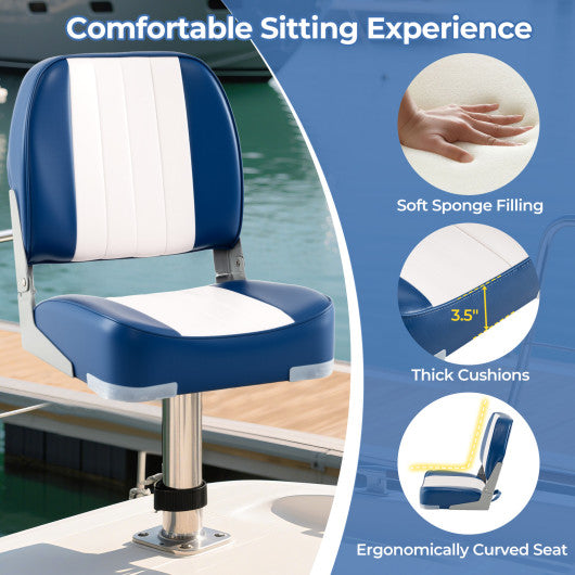 2-Pack Boat Seats Folding Low Back Boat Chairs Waterproof PVC Leather Cabin Seating-Blue