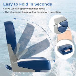 2-Pack Boat Seats Folding Low Back Boat Chairs Waterproof PVC Leather Cabin Seating-Blue