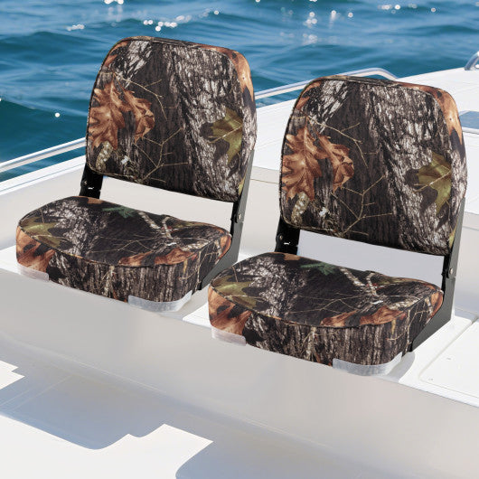 2-Pack Boat Seats Folding Low Back Boat Chairs Waterproof PVC Leather Cabin Seating-Camouflage