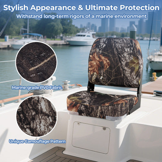 2-Pack Boat Seats Folding Low Back Boat Chairs Waterproof PVC Leather Cabin Seating-Camouflage