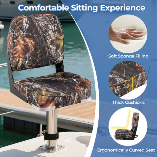 2-Pack Boat Seats Folding Low Back Boat Chairs Waterproof PVC Leather Cabin Seating-Camouflage