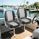 2-Pack Boat Seats Folding Low Back Boat Chairs Waterproof PVC Leather Cabin Seating-Gray