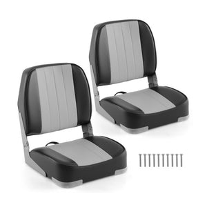 2-Pack Boat Seats Folding Low Back Boat Chairs Waterproof PVC Leather Cabin Seating-Gray