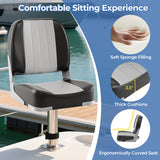 2-Pack Boat Seats Folding Low Back Boat Chairs Waterproof PVC Leather Cabin Seating-Gray