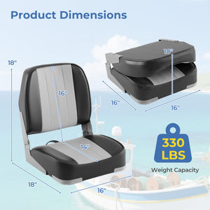 2-Pack Boat Seats Folding Low Back Boat Chairs Waterproof PVC Leather Cabin Seating-Gray