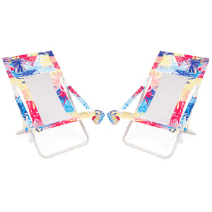 Folding Low Beach Chair Set of 2 Patio Sling Chairs with Padded Head Pillow-Pink