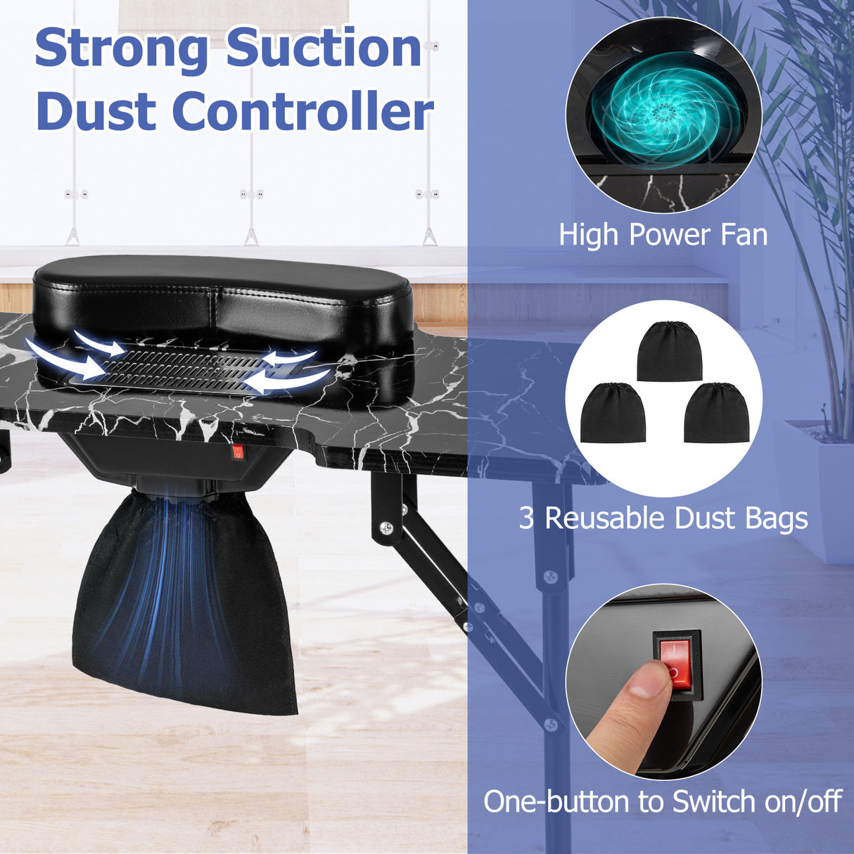 Folding Manicure Nail Table with Electric Dust Collector-Black