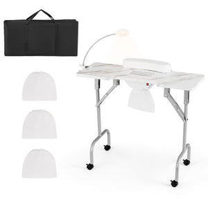 Folding Manicure Nail Table with Electric Dust Collector-White