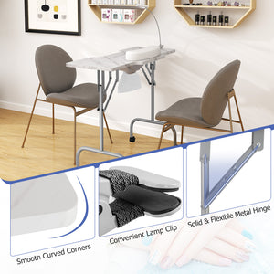 Folding Manicure Nail Table with Electric Dust Collector-White