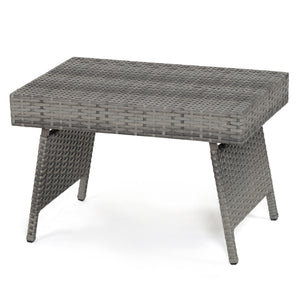 Folding PE Rattan Side Coffee Table Patio Garden Furniture-Gray