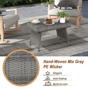 Folding PE Rattan Side Coffee Table Patio Garden Furniture-Gray