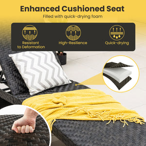 Folding Padded Rattan Patio Chaise Lounge with Adjustable Backrest and Quick Dry Foam