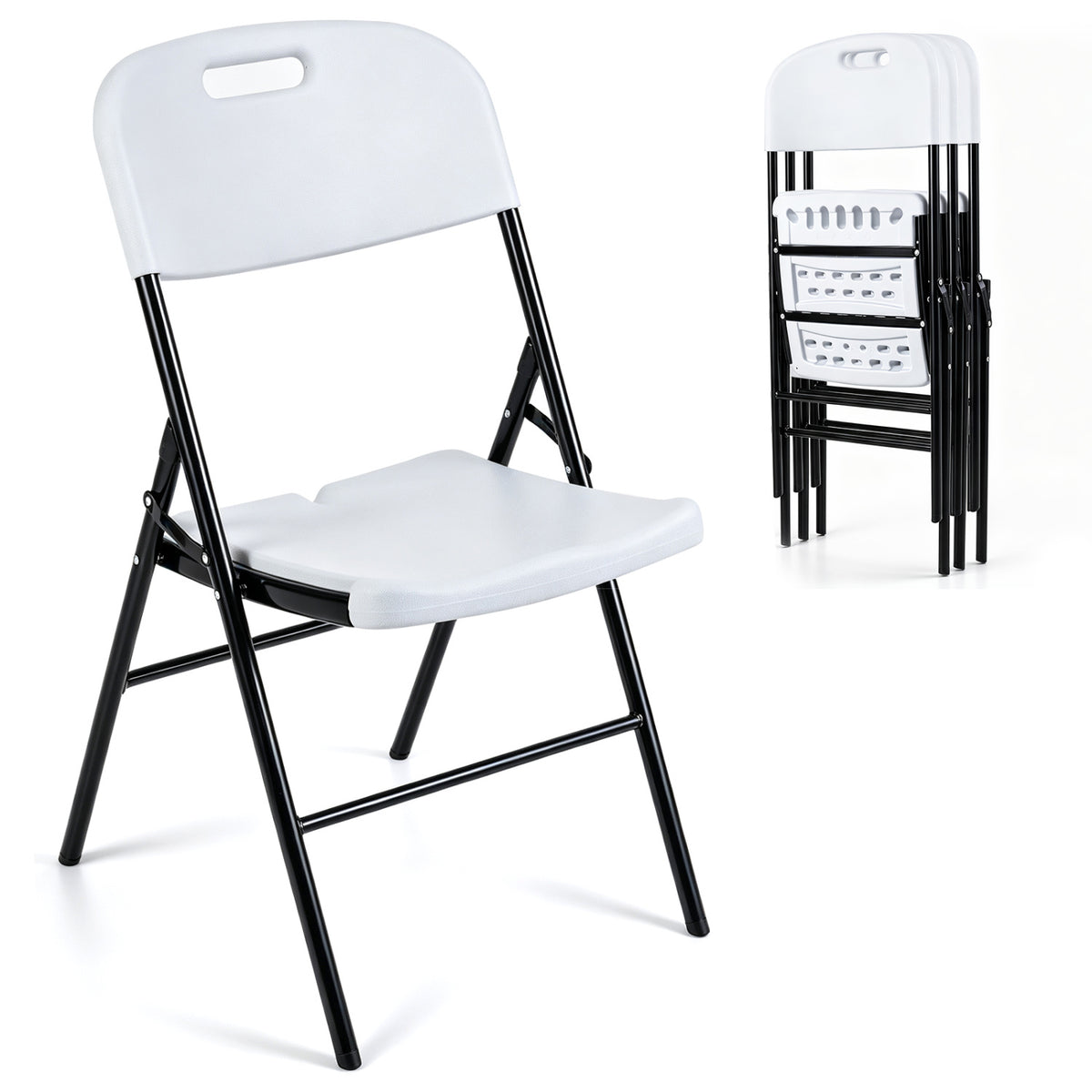 Folding Plastic Chairs 4 Pack w/ HDPE Backrest & Seat 330 LBS for Indoor Outdoor Events-White
