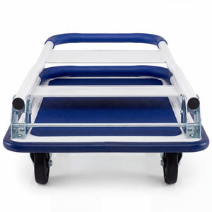 Folding Platform Hand Truck with Collapsible Bed & 4 Wheels for Moving Warehouse-Blue