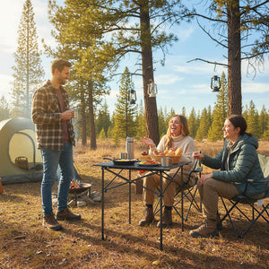 Folding Roll-up Camping Table with Metal Legs-Black