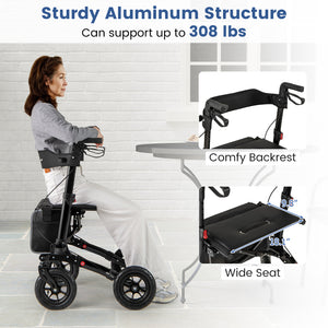 Folding Rollator Walker for Seniors with Seat for All Terrain-Black