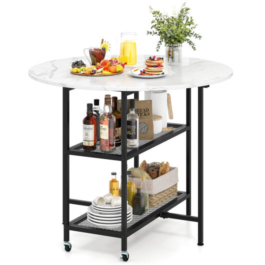 Folding Round Dining Table with Lockable Wheels-White