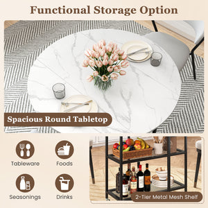Folding Round Dining Table with Lockable Wheels-White