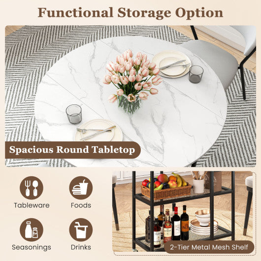 Folding Round Dining Table with Lockable Wheels-White