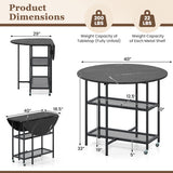 Folding Round Dining Table with Lockable Wheels-Black