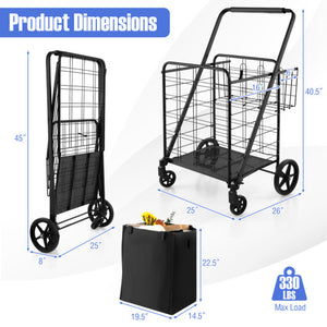 Folding Shopping Cart with Waterproof Liner Wheels and Basket-Black