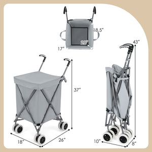 Folding Shopping Utility Cart with Water-Resistant Removable Canvas Bag-Grey