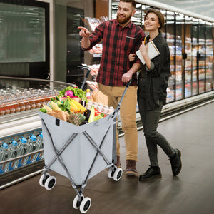 Folding Shopping Utility Cart with Water-Resistant Removable Canvas Bag-Grey