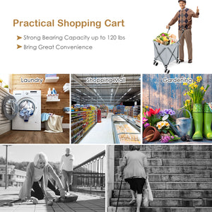 Folding Shopping Utility Cart with Water-Resistant Removable Canvas Bag-Grey