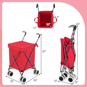 Folding Shopping Utility Cart with Water-Resistant Removable Canvas Bag-Red