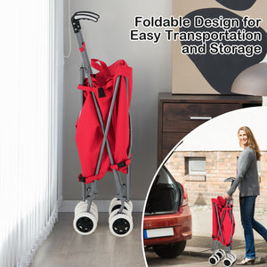 Folding Shopping Utility Cart with Water-Resistant Removable Canvas Bag-Red