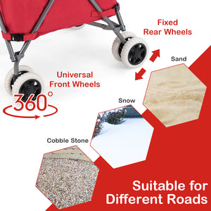 Folding Shopping Utility Cart with Water-Resistant Removable Canvas Bag-Red