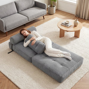 Folding Sofa Bed with Pillow and Back Support for Living Room-Gray