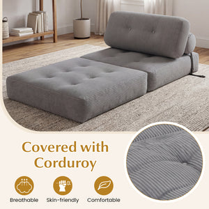 Folding Sofa Bed with Pillow and Back Support for Living Room-Gray